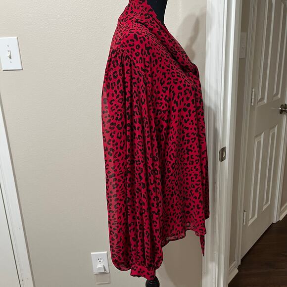 Chico’s Women Blouse Sz 3(16-18) Red/Black Chiffon Balloon Sleeves Holidays - Picture 3 of 10